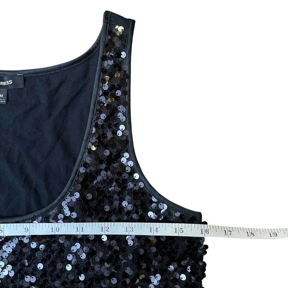 Express Sequin Statement Midnight Black Tank Top … - image 4
